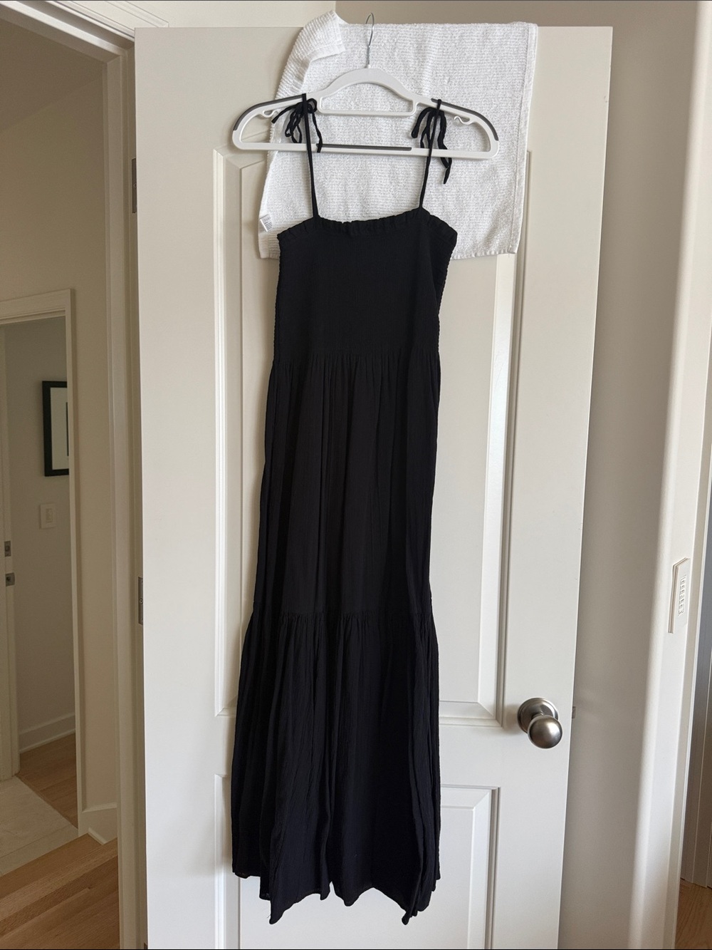 Joie Black Tie-Shoulder Smocked Maxi Dress
